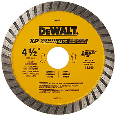 DeWalt DW4701 Industrial 4-1/2-Inch Dry or Wet Cutting Continuous Rim Diamond Saw Blade with 7/8-Inch Arbor
