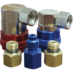 ATD Tools ATD-3668 High Side R1234yf 12mm-F x 17mm quick coupler  Low Side R1234yf 12mm-F x 14mm quick coupler  1/2 ACME-M x 1/2 ACME-F LH Thread adapter  (2) 12mm-M x 14mm-F R1234yf adapter