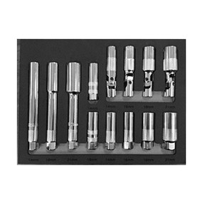 VIM Tools VIM-SPM100 3 Pcs. Extra Deep 9/16, 5/8 & 13/16  4 Pcs. Universal Joint Spark Plug Socket 14mm, 9/16, 5/8 & 13/16  4 Pcs. Standard Spark Pug Sockets 14mm, 9/16, 5/8 & 13/16  2 Pcs. Thin Wall Spark Plug Sockets 14mm & 16mm