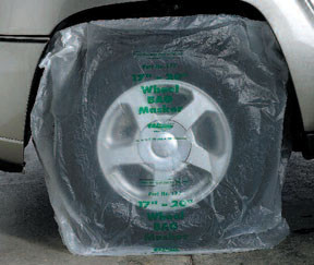 RBL Products, Inc. RBL-177 Built-in cling feature enables the BAG to wrap the tire for complete masking protection and keeps the BAG out of the way of air hoses and body technicians Paint overspray sticks to film BAG design allows easy cut-out of