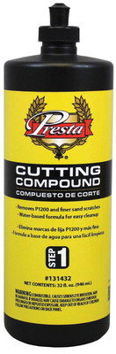 Presta PST-131432 Presta Cutting Compound cuts quickly and is designed to remove P1200 and finer sand scratches on most new and aged clear coat paint surfaces over a broad range of buffing speeds. Contains no waxes, fillers or silicones. This