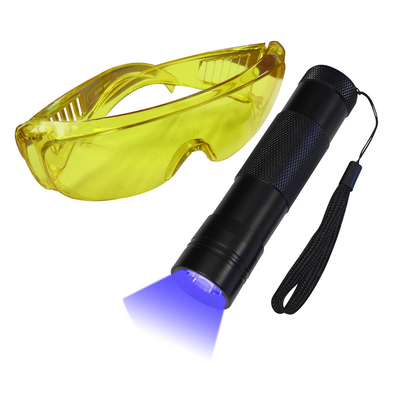 Mastercool MSC-53513-UV True UV flashlightAluminum construction anodized finish  High intensity UV bulb  Easy grip textureIncludes safety glasses  UV LIGHT INSTRUCTIONS:1. Add dye to the system following dye injection instructions.2. Disconnect