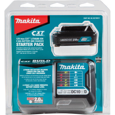 Makita MKT-BL1021BDC1 CONVENIENCE : Integrated L.E.D. battery charge level indicator allows user to monitor battery charge  DESIGN : Compact design for less weight  TECHNOLOGY : Charger communicates with the batterys built-in chip to optimize battery