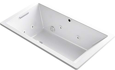 Kohler K-1173-XHGH-0 Kohler Underscore Rectangle 66 x 36 Heated BubbleMassage air bath with whirlpool, reversible drain White