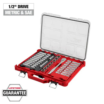 Milwaukee Tool 47pc 1/2" Drive Ratchet & Socket Set with PACKOUT Low-Profile Organizer