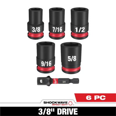 Milwaukee Tool 6PC SHOCKWAVE Impact Duty 3/8" Drive SAE Standard Socket Set