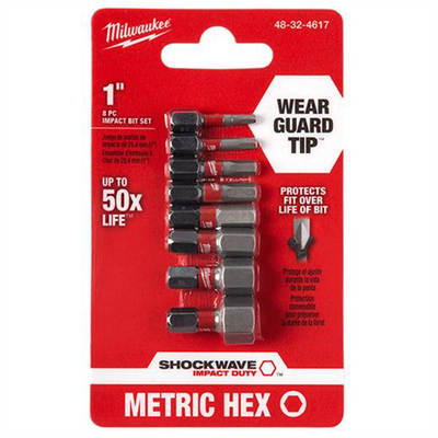 Milwaukee Tool Shockwave 1" METRIC HEX Impact Bit Set 8pc