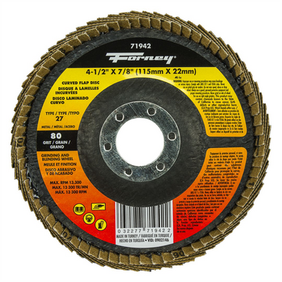 Forney Industries Curved Edge Flap Disc, 4-1/2 in x 7/8 in, 80 Grit