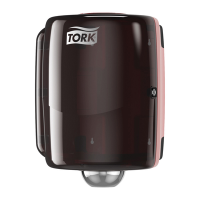 Tork Molnlycke 653028 Maxi Centerfeed Dispenser, 11.9 in L x 17.6 in H x 12.9 in W, Plastic, Red/Smoke