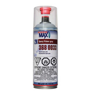 SprayMax 3680033 2K Epoxy Primer, 13.3 oz Aerosol Can, Matte Gray, 1.2 to 2.4 sq-ft/gal Coverage