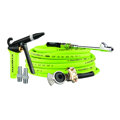 Legacy Manufacturing Flexzilla Truck Tire Inflator Kit - 6 Piece, 3/8 Inch x 60 Foot with X1 Blow Gun, Rubber Tip, Pro High Flow Coupler and Plugs, 30 Degree Dual Air Chuck, and Glad Hand