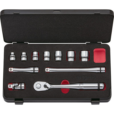 NEPROS - ACH NTB311BCZ 11 Piece 3/8" Drive SAE 6 Pt Socket Set with Metal Case