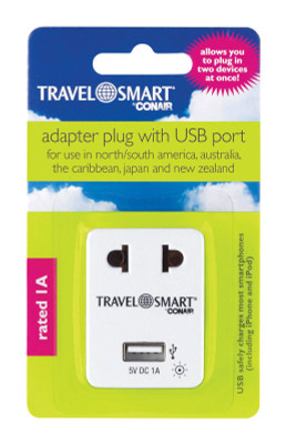 ADAPTER WITH USB PORT Travel Smart Type A For Worldwide Adapter Plug w/USB Port