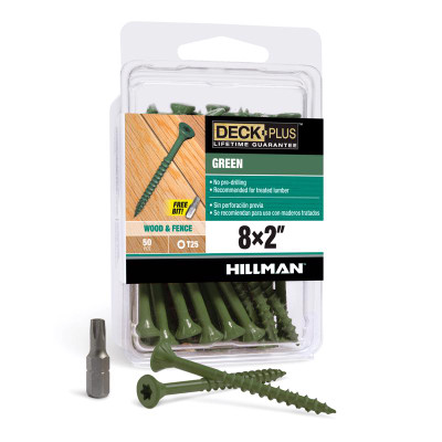 DECK SCREW 8X2" FLT 50PK HILLMAN Deck Plus No. 8 Ga. X 2 in. L Green Star Flat Head Exterior Deck Screws 50 pk
