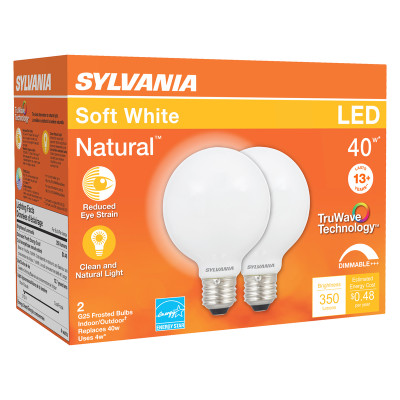 LED G25 E26 SW 40W 2PK Sylvania Natural G25 E26 (Medium) LED Bulb Soft White 40 Watt Equivalence 2 pk