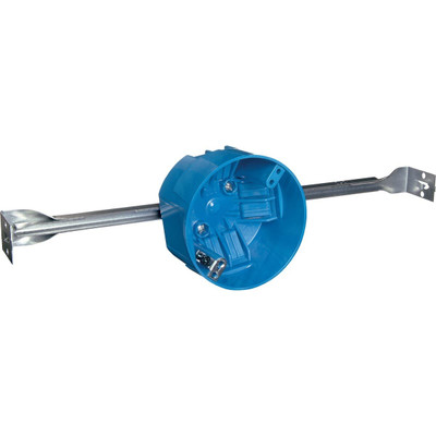 BOX CEIL ADJ 20CU" Carlon 20 cu in Round Polycarbonate 1 gang Electrical Box w/Hanger Bar Blue