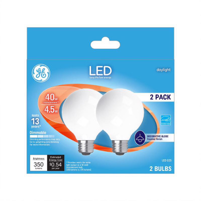 LED G25 E26 DL 40W 2PK GE G25 E26 (Medium) LED Bulb Daylight 40 Watt Equivalence 2 pk