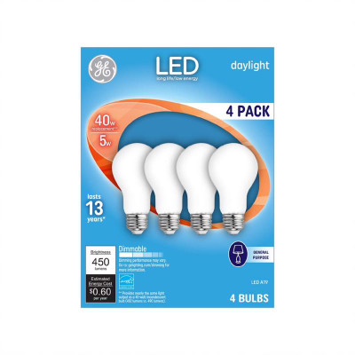 LED A19 E26 DL 40W 4PK GE A19 E26 (Medium) LED Bulb Daylight 40 Watt Equivalence 4 pk