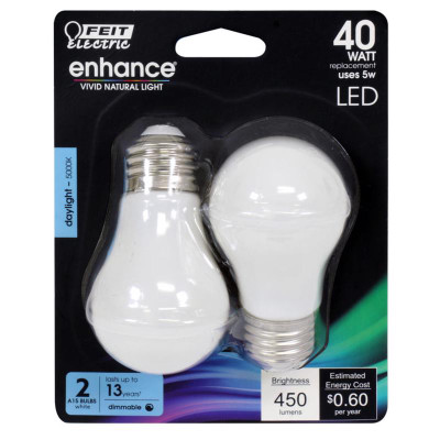 LED A15 E26 DL 40W 2PK Feit Electric Enhance A15 E26 (Medium) Filament LED Bulb Daylight 40 Watt Equivalence 2 pk