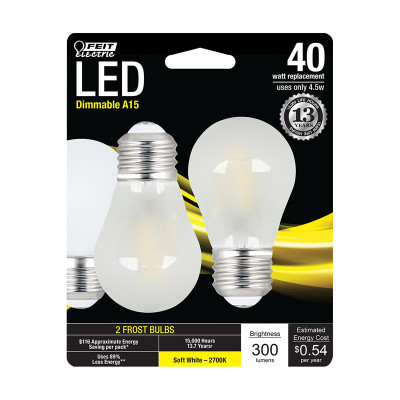 LED A15 E26 SW 40W 2PK Feit Electric A15 E26 (Medium) LED Bulb Soft White 40 Watt Equivalence 2 pk
