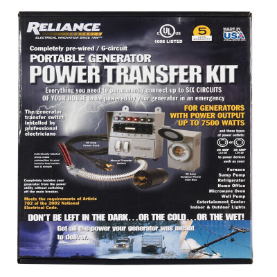 GENERATOR PWR TRANS KIT Reliance Controls 30 amps 240 V 2 space 6 circuits Surface Mount Generator Power Transfer Kit