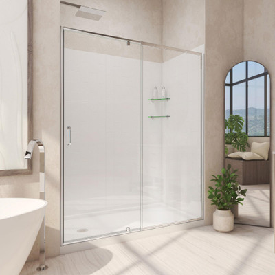 DreamLine Flex 36x60x78.75 in. Pivot Shower Door, Base & White Wall Kit Chrome