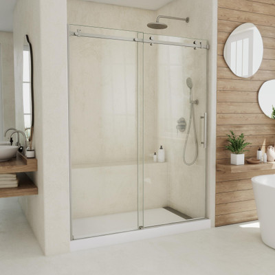 DreamLine Seneca 56-60" W x 76" H Frameless Sliding Shower Door, Brushed Stainless Steel