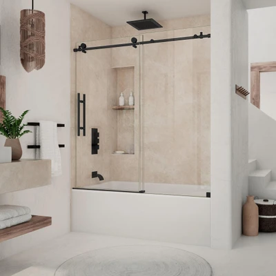 DreamLine Continuum 55-59" W x 62" H Sliding Tub Door, Matte Black Frameless Glass
