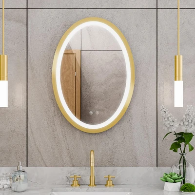 DreamLine Brilliance LMBL2820V30 28 in. H x 20 in. W Oval LED Light-up Mirror, Brushed Brass