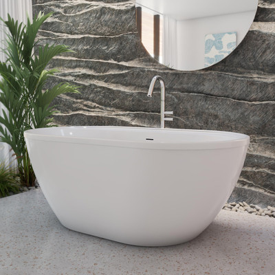 DreamLine Essence 65 3/8" Freestanding Acrylic Bathtub, White, Brushed Nickel Drain