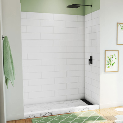 DreamLine DreamStone 36 in. D x 62 in. W x 84 in. H Shower Wall Kit, White Subway