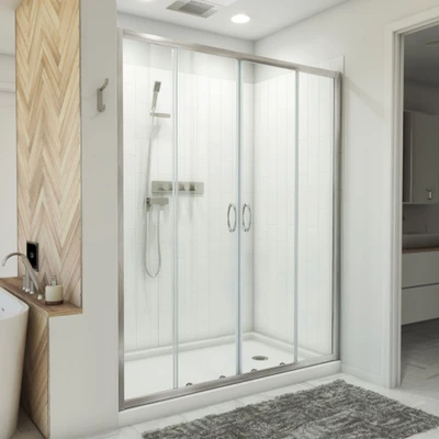 DreamLine Visions 36x60x78.75 Sliding Shower Door, Base & White Wall Kit, Brushed Nickel