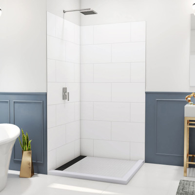DreamLine DreamStone 42x42x84 Corner Shower Wall Kit White Subway Pattern