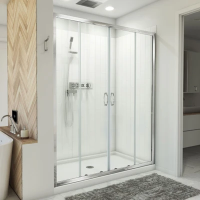 DreamLine Visions 36x60x78.75 Sliding Shower Door, Base & White Wall Kit Chrome