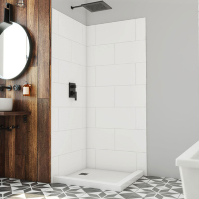 DreamLine DreamStone 36x36x84 Corner Shower Wall Kit White Subway Pattern