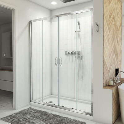 DreamLine Visions 30x60x78.75 Sliding Shower Door Kit with Base and White Wall Chrome