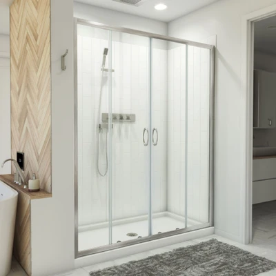 DreamLine Visions 30x60x78.75 Brushed Nickel Sliding Shower Door Kit with Base and Wall Panels