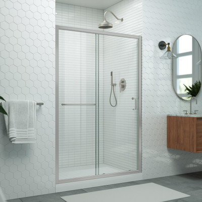 DreamLine Levantine 44-48" W x 72" H Semi-Frameless Sliding Shower Door, Clear Glass, Brushed Nickel