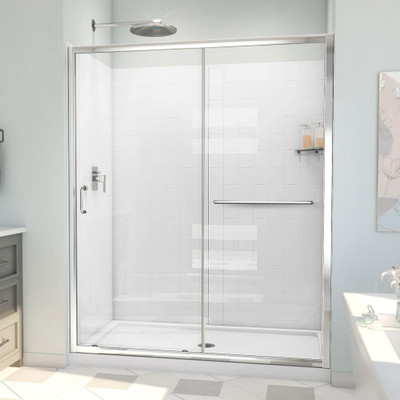 DreamLine Infinity-Z 36x60x78.75 Sliding Shower Door with Base and White Wall Kit, Chrome and Clear Glass