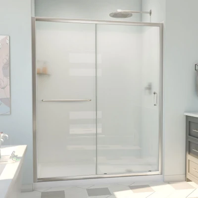 DreamLine Infinity-Z 36x60x78.75 in. Sliding Shower Door, Base & Wall Kit, Brushed Nickel Frosted Glass