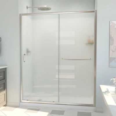 DreamLine Infinity-Z 36"D x 60"W x 78.75"H Sliding Shower Door Kit w/ Base & Wall, Brushed Nickel