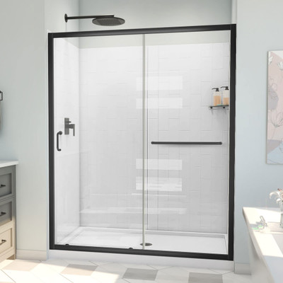 DreamLine Infinity-Z 34x60x78.75 Sliding Shower Door Kit w/ Base & White Wall, Satin Black