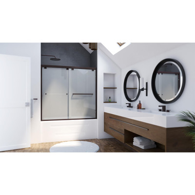 DreamLine Encore 56-60 in. W x 58 in. H Semi-Frameless Bypass Sliding Tub Door, Oil Rubbed Bronze, Frosted Glass