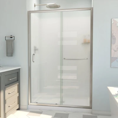 DreamLine Infinity-Z 36x48x78.75 Sliding Shower Door Kit with Base, Brushed Nickel Frosted Glass