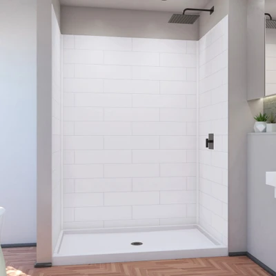 DreamLine DreamStone 36 x 60 in. Shower Base and Wall Kit, White Modern Subway