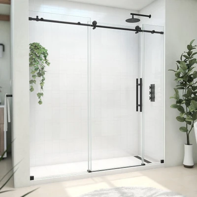 DreamLine Continuum 68-72" W x 76" H Fully Frameless Sliding Shower Door, Matte Black