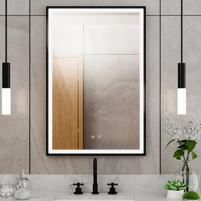 DreamLine Brilliance 24" W x 36" H Rectangular LED Light-up Mirror with Defogger, Matte Black