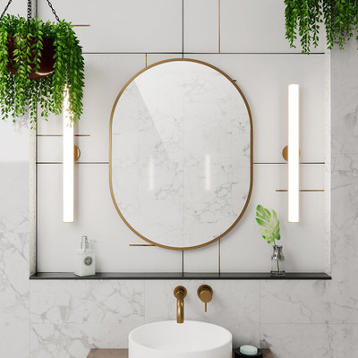 DreamLine Prospero 32" H x 24" W Oval Hanging Mirror, Brushed Brass