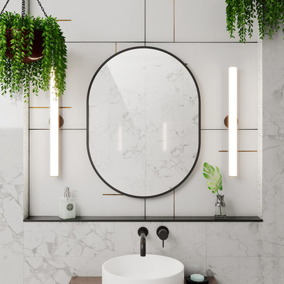 DreamLine Prospero 32" H x 24" W Oval Hanging Mirror, Matte Black