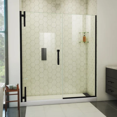 DreamLine Ascend 62-63 in. W x 72 in. H Frameless Pivot Shower Door, Satin Black